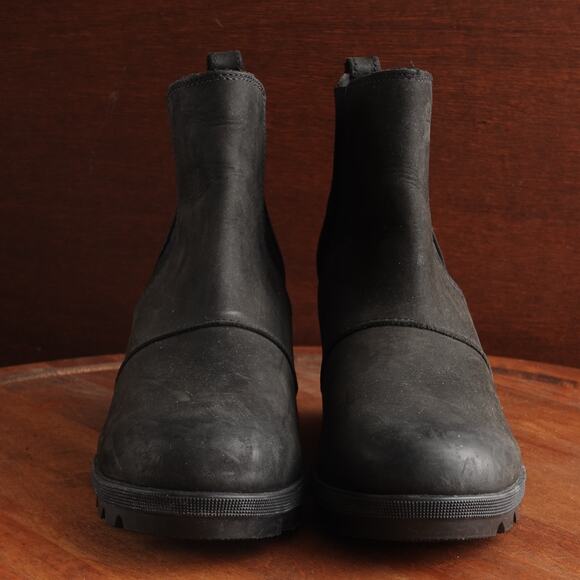 Sorel Boots WMS SZ 7.5 BLK Joan Rhapsody Wedge Leather Waterproof Ankle Pull On - Picture 3 of 15